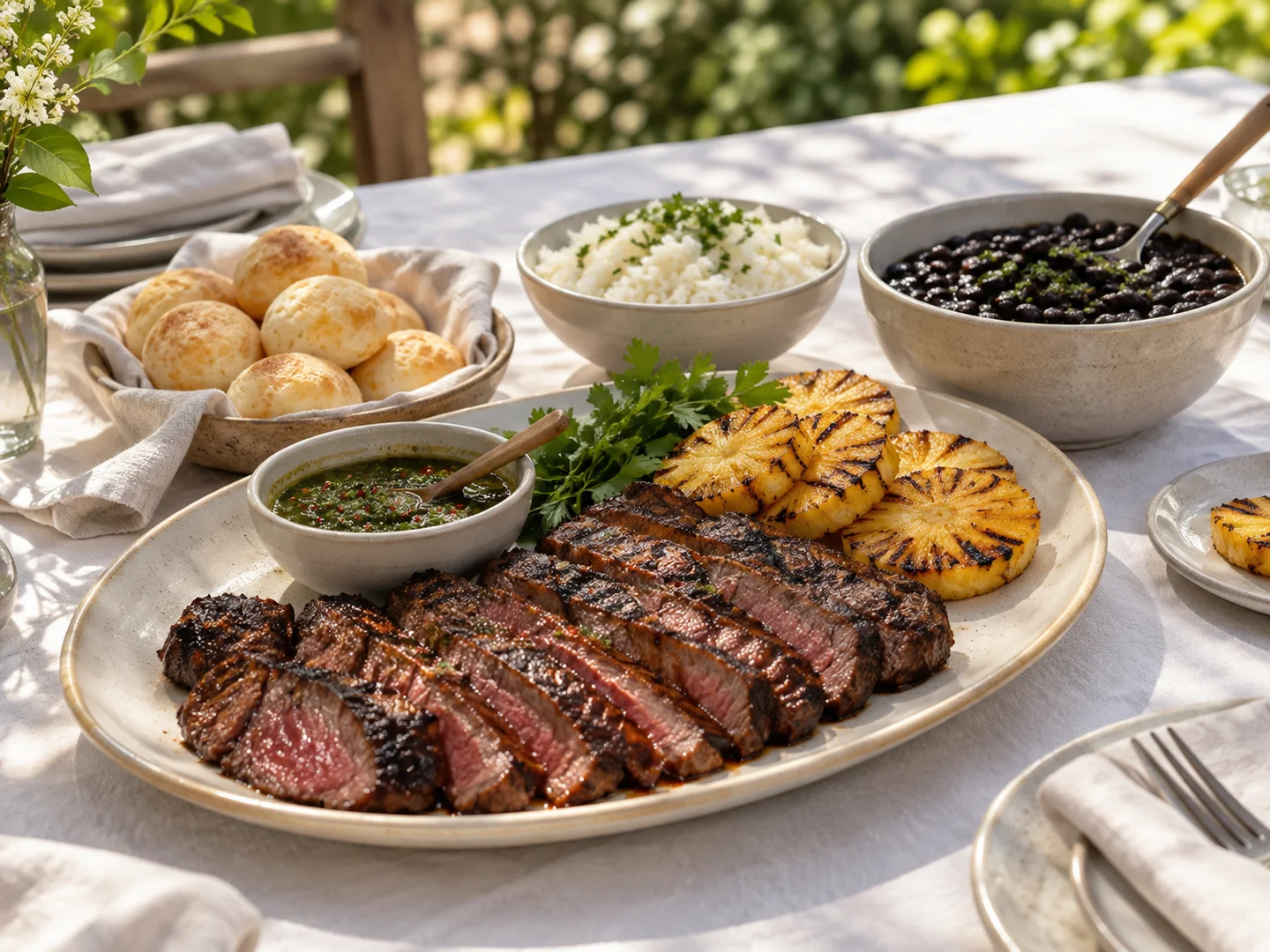 Illustrative Brazilian food spread for a shared celebration